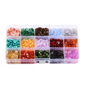 Detailed top view of 15-grid storage box filled with colorful irregular DIY stone beads