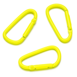 Tre moschettoni a D giallo neon in alluminio opaco per accessori di gioielleria fai-da-te