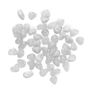 Macro detail of 15 compartments acrylic crushed stone beads with irregular smooth milky white finish