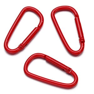 Tre moschettoni a D in alluminio rosso lucido con chiusura a molla per accessori fai da te