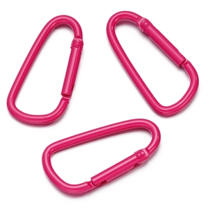 Tre moschettoni in alluminio rosa acceso con chiusura a molla per accessori fai-da-te