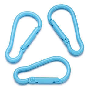 Tre moschettoni blu a forma di D in alluminio per accessori fai da te e ciondoli