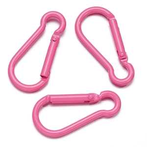Set di tre moschettoni rosa opaco in lega di alluminio con chiusure a molla