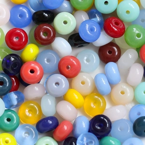 Macro view of colorful 1.5mm hole glass rondelle beads for DIY jewelry making