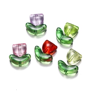 Translucent acrylic tulip flower and leaf beads for DIY jewelry and phone charms