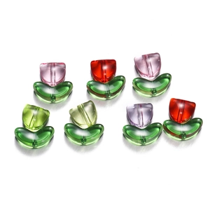 Macro detail of acrylic tulip beads in various colors for DIY jewelry and crafts