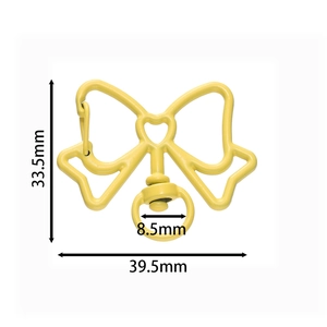 Gele legering strik karabijnsluiting sleutelhanger met 39,5mm afmetingsdetails