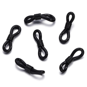Detail of black silicone loop connectors with metal springs for eyewear chains