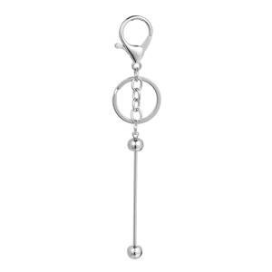 Polished silver metal keychain featuring a lobster clasp and vertical bead bar rod