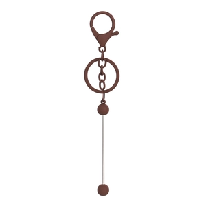 Close-up of matte brown beaded keychain with metal rod and lobster clasp