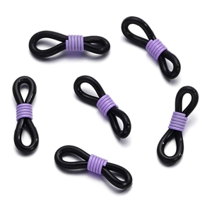 Detail of 6 black and purple anti-slip silicone loop connectors for eyewear chains