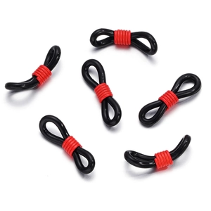 Detail of colorful silicone 8-shaped non-slip eyeglass chain connectors with red coils