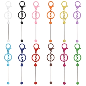 Set of 12 colorful DIY beaded keychain bars with lobster clasps for handmade jewelry making