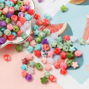 Πολύχρωμες ακρυλικές χάντρες αστέρι macaron με υφή μαρμάρου για κοσμήματα DIY