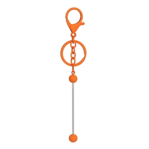 Detail of bright orange beaded metal keychain with lobster clasp and round key ring