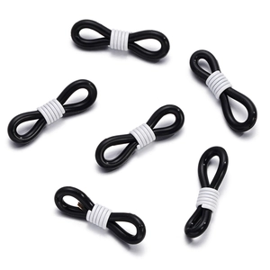 Detail of 6 black silicone eyeglass chain connectors with white spring metal coils