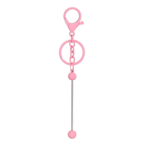 Pink coated metal DIY beadable keychain accessory with lobster clasp and metal rod