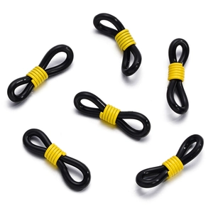 Set of 6 black silicone anti-slip rings with yellow coils for eyewear chain adjustment