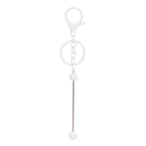 DIY metal keychain part with white lacquer finish and lobster clasp for beading