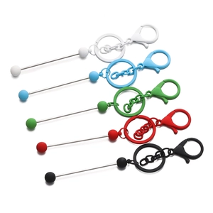 Detailed set of 5 colorful DIY beadable keychains with lobster clasps and metal rods