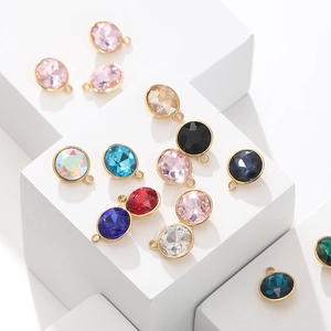 Bunte runde Geburtsstein Anhänger mit Goldrand und facettiertem Kristallglas für DIY Schmuck