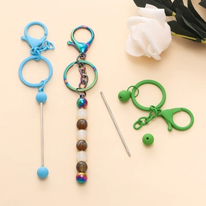 DIY colorful beadable keychain with gradient metal finish and assorted round beads