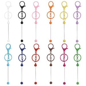 Colorful DIY beaded keychains in 12 assorted metal colors with lobster clasp for jewelry making