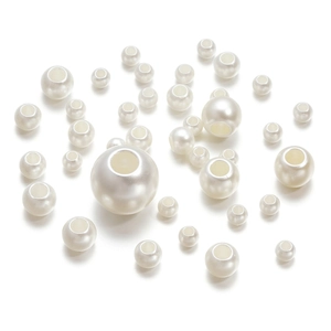 Détail de perles d'imitation ABS blanc crème à grands trous en plusieurs tailles