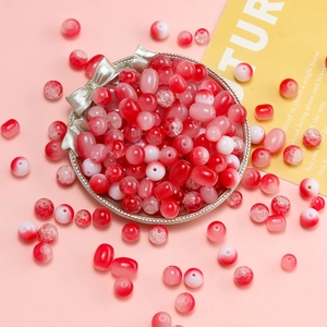 Mélange de perles en verre rouge et rose 7-10mm avec effet craquelé pour bijoux DIY