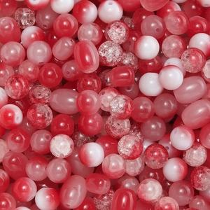 Mélange de perles en verre 7-10mm rouge et blanc avec effet craquelé et marbré pour DIY