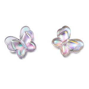 Detail of 22mm iridescent butterfly beads with colorful aurora finish for DIY hair accessories