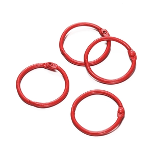 Lot de quatre anneaux de reliure en métal rouge 30mm pour loisirs créatifs et papeterie