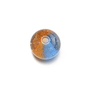 Close-up of 10mm dual-tone orange and blue glitter resin bead with threading hole