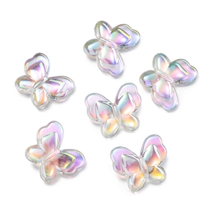 Detailed view of 22mm colorful iridescent butterfly acrylic beads for DIY jewelry making