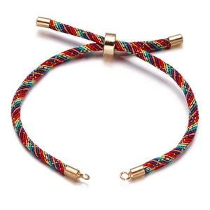 Detail van kleurrijke gevlochten Milanese armband met verstelbare goudkleurige sluiting