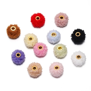Detailed view of colorful 18mm teddy velvet beads with golden metal core for DIY crafts