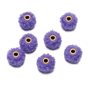 Detail of 18mm purple teddy fleece beads with gold metal eyelets for DIY jewelry making