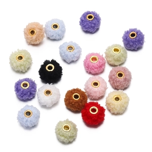 Detailed view of colorful 18mm teddy velvet beads with large metal holes for DIY crafting