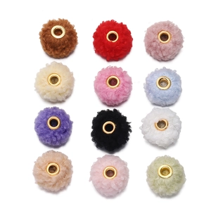 Detailed grid of 18mm plush teddy velvet beads with large gold metal eyelets for DIY crafts