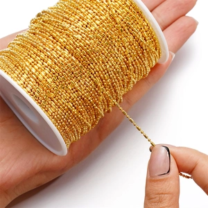 Golden 1.5mm cylinder bead chain roll for DIY jewelry making and handmade accessories