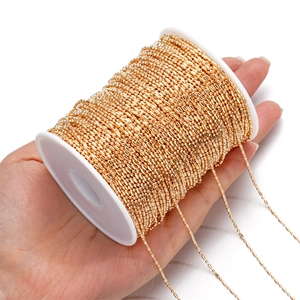 Golden 1.5mm metal cylinder bead chain on spool for DIY jewelry and hair accessories