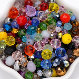 Colorful faceted crystal glass beads in various sizes for DIY jewelry making and crafts
