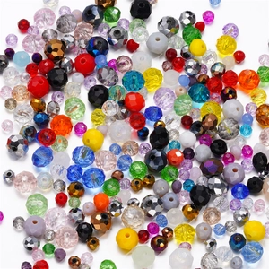 Detailed top view of mixed 4-8mm faceted crystal beads for DIY jewelry making