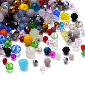 Close-up of mixed colorful 4-8mm faceted crystal beads for DIY handmade jewelry crafts
