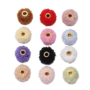 Set of 12 colorful 18mm teddy fleece plush beads with gold metal eyelets for DIY crafts
