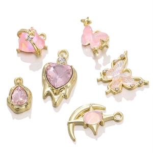 Rosa Herz- und Schmetterlings-Anhänger aus Legierung für DIY-Schmuck mit Goldfinish