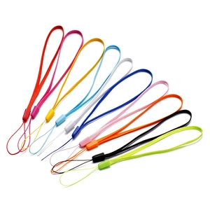 Detailed view of ten colorful nylon wrist lanyards for mobile phones and small electronics
