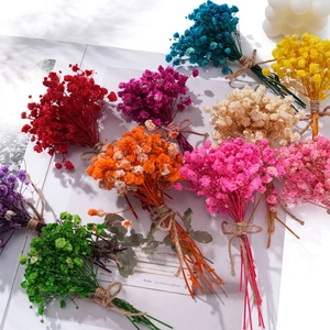 Handcrafted colorful mini dried gypsophila bouquets with natural twine for DIY decor