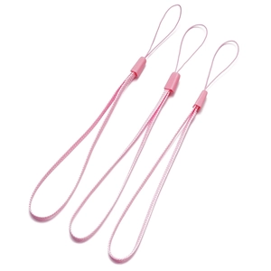 Detailed view of three pink braided nylon wrist straps with plastic clips for electronics