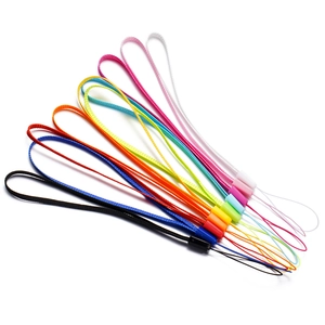 Detailed view of ten colorful braided nylon lanyards for phones and accessories